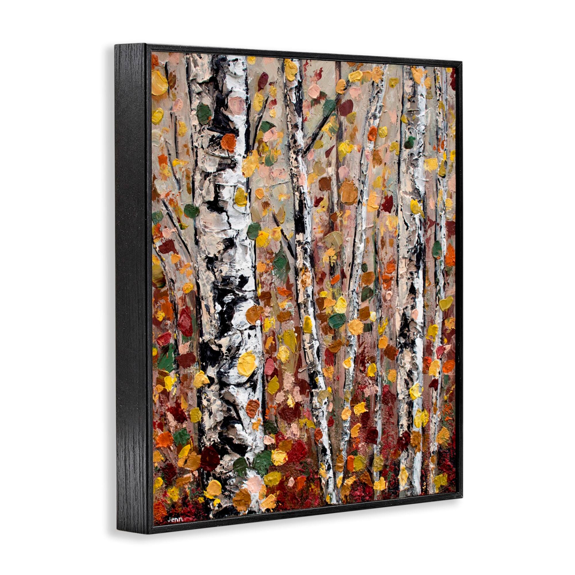 Stupell Industries Autumn Birch Trees Abstract Leaves Framed Giclee Art